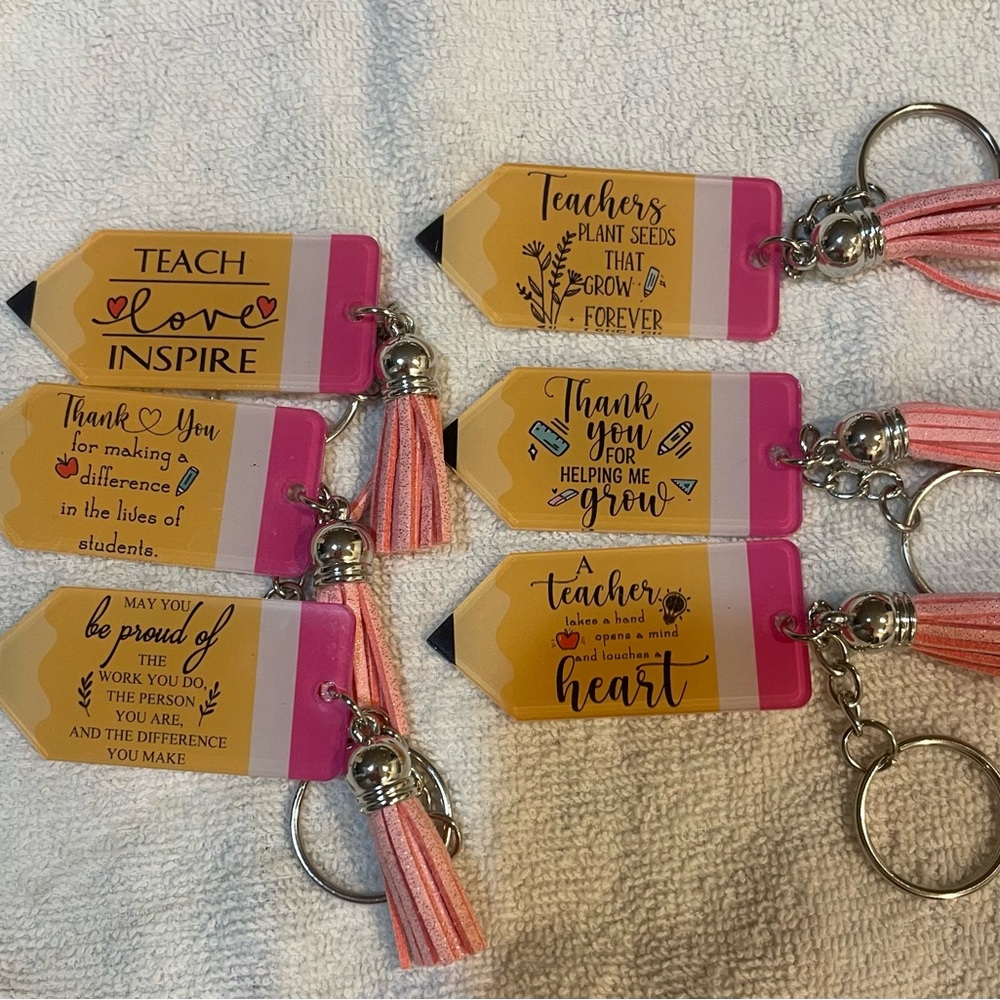 Teacher Appreciation Pink and Yellow Pencil Keychain with Tassel